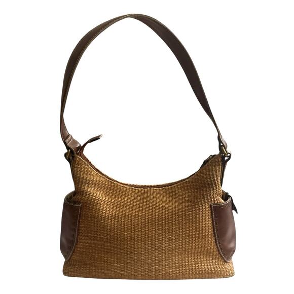 Fossil Handbags - Fossil Purse Thatch Weave & Leather Shoulder Bag Brown Brass Accents
